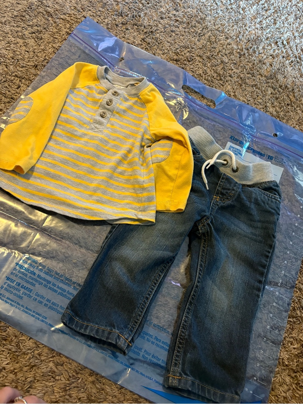 Wonderkids Yellow & Gray Striped Raglan Henley Long Sleeve